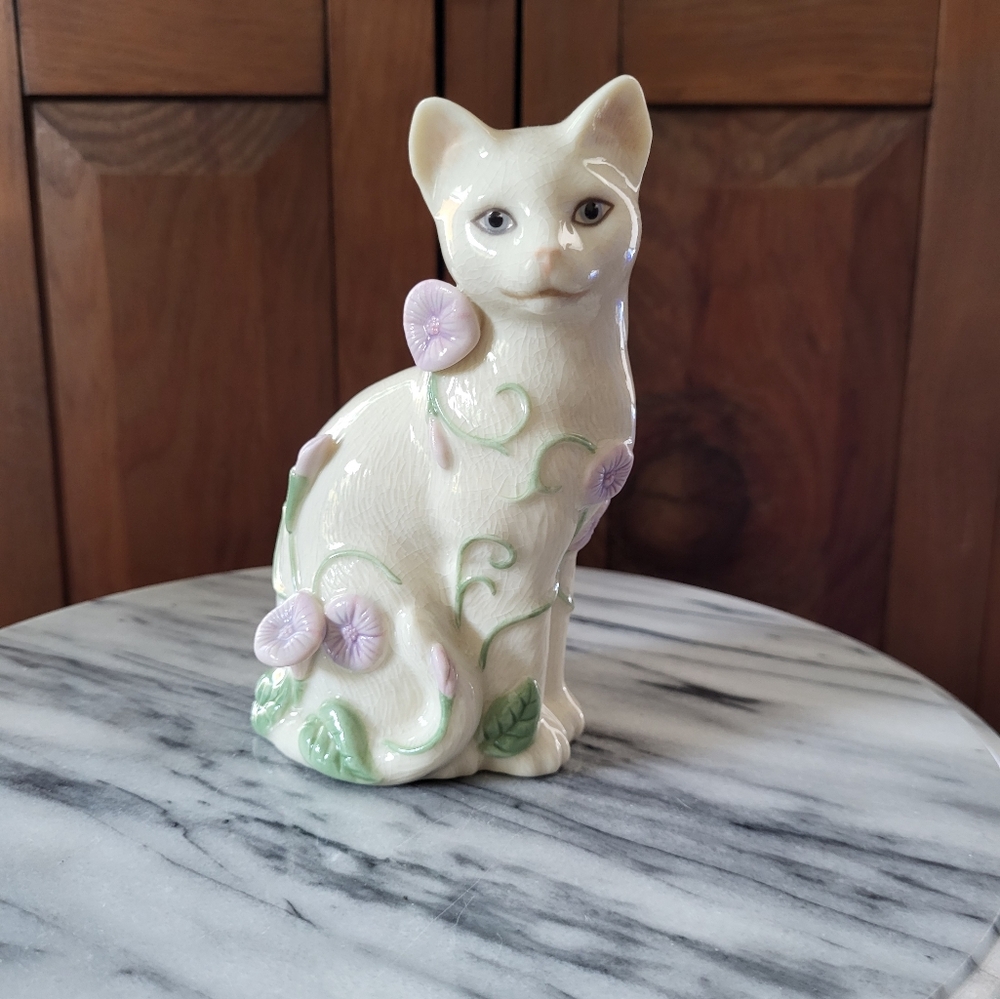 Lenox Cream Cat Figurine with Pink and Green Accents